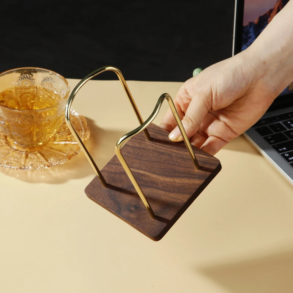 Metal Disposable Cup Storage Holder Water Tea Cups Dispenser Rack Shelf with Wooden Base Mug Display Stand Home Organizer