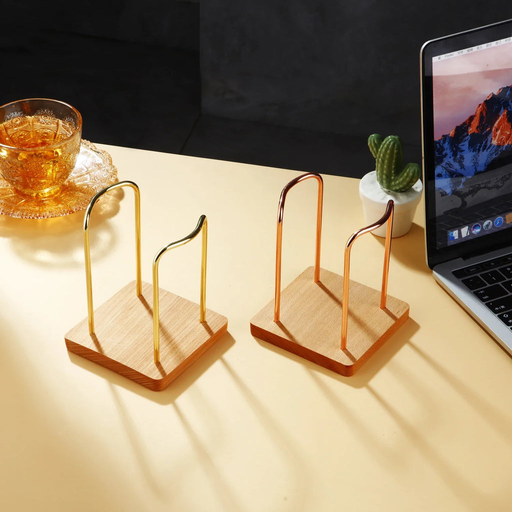 Metal Disposable Cup Storage Holder Water Tea Cups Dispenser Rack Shelf with Wooden Base Mug Display Stand Home Organizer